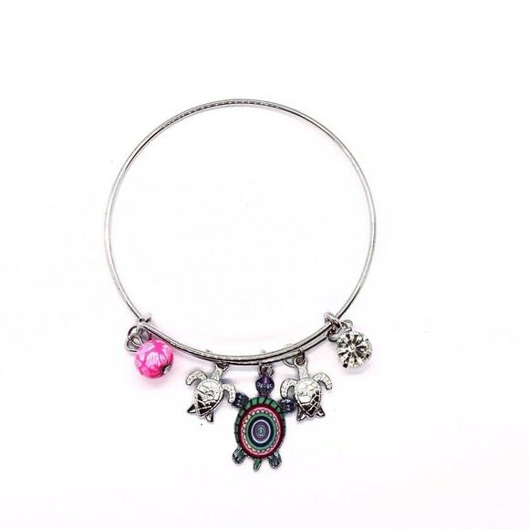 Beaded Sea Turtle Charm Colorful Bangle Bracelet - Picture 1 of 5